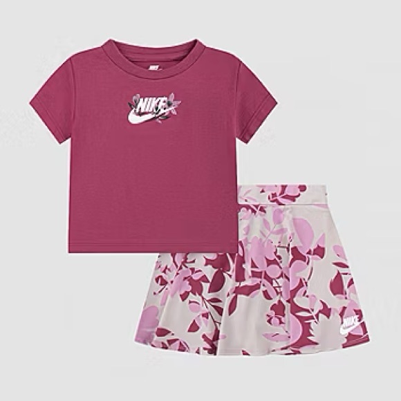 NWT Nike Kids Girls' Club T-Shirt and Skort, 2-Piece Set Floral Design Size 4T - Picture 9 of 10